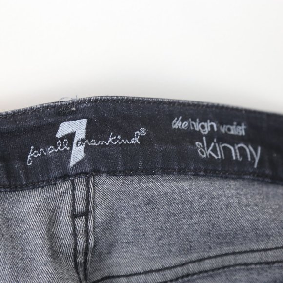 7 For All Mankind The High Waist Skinny Semi Distressed Denim Jeans - Picture 6 of 8